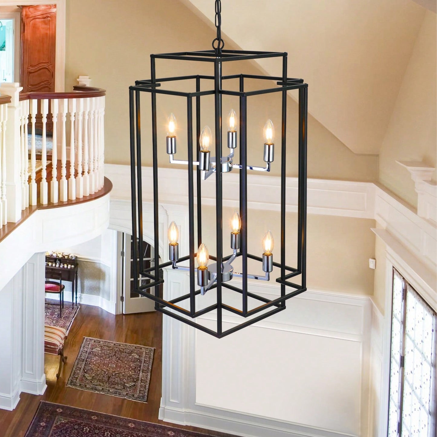 Industrial Farmhouse Pendant Chandelier for Entryway Living Room Kitchen Adjustable Height Durable Metal Frame