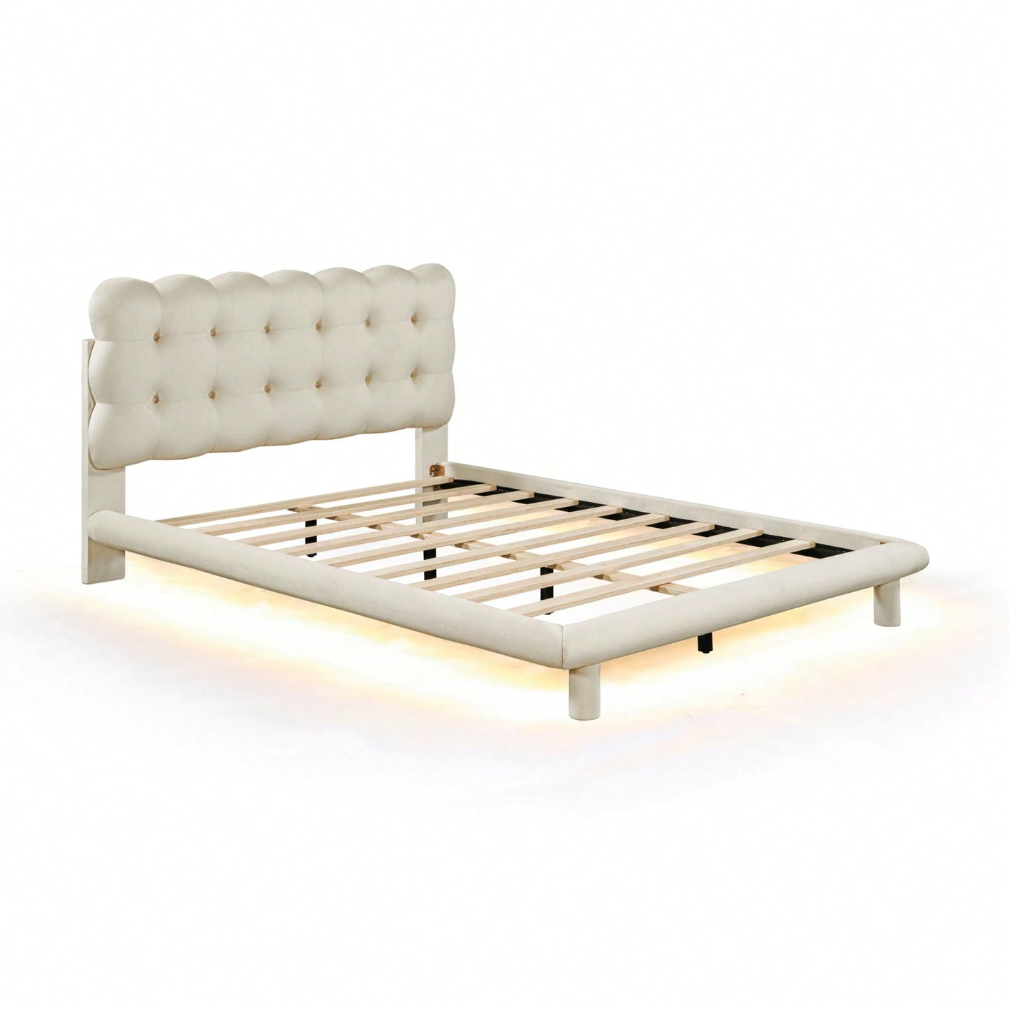 Modern Velvet Platform Bed with LED Lights and Button-Tufted Headboard for Ultimate Comfort and Style