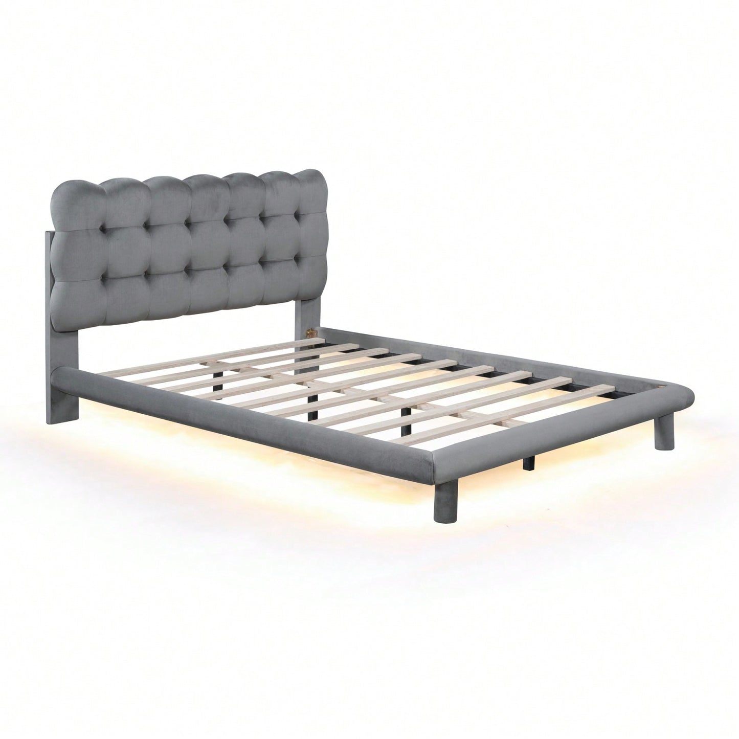 Modern Velvet Platform Bed with LED Lights and Button-Tufted Headboard for Ultimate Comfort and Style