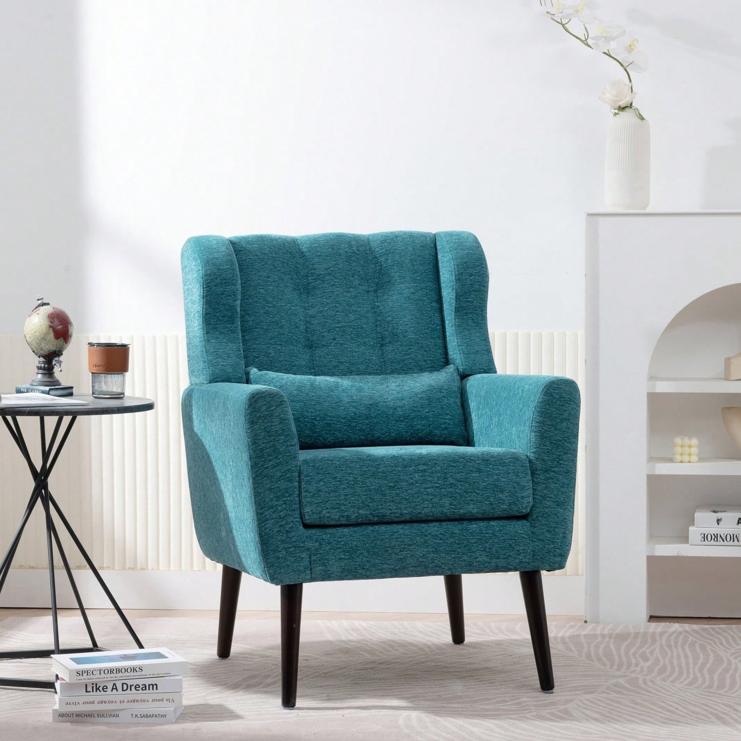 Ergonomic Modern Chenille Accent Chair with Padded Seat and Sturdy Wood Legs for Living Room and Bedroom