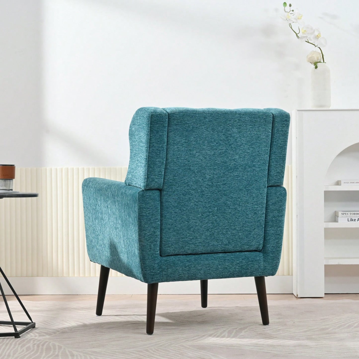 Ergonomic Modern Chenille Accent Chair with Padded Seat and Sturdy Wood Legs for Living Room and Bedroom