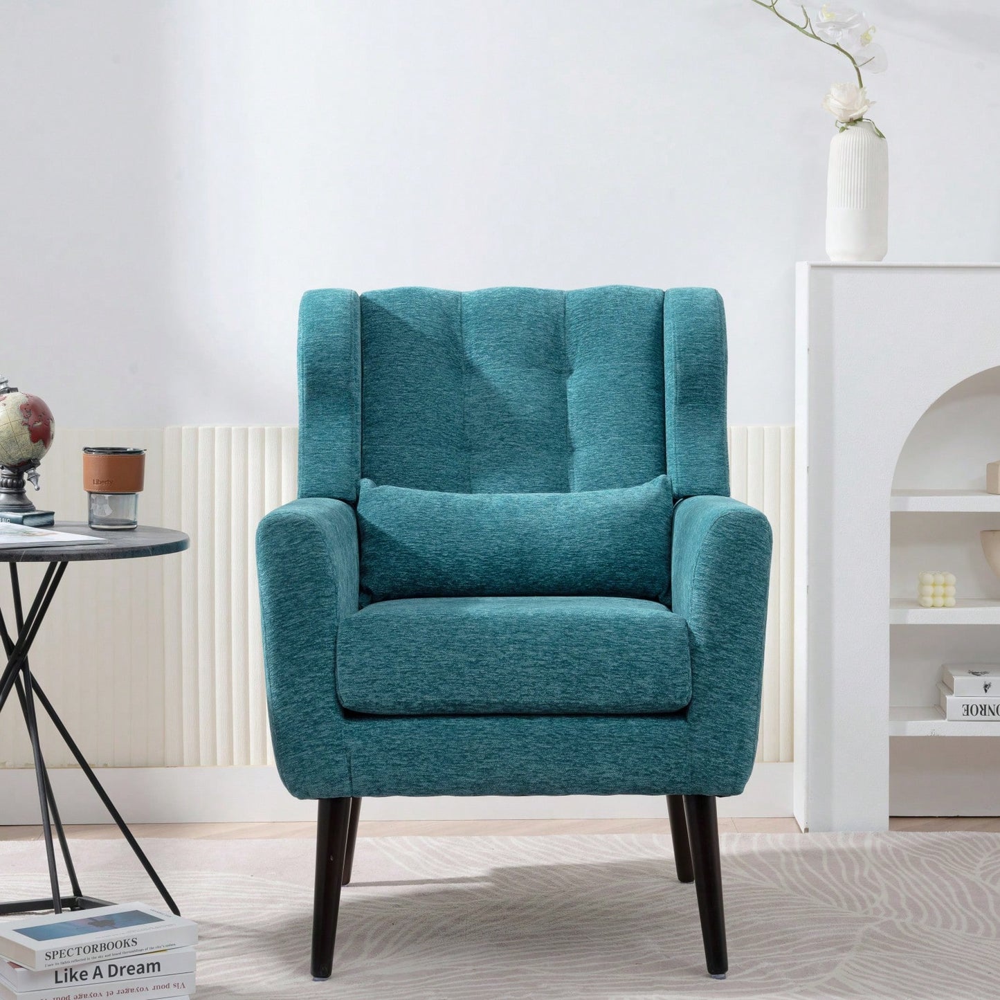 Ergonomic Modern Chenille Accent Chair with Padded Seat and Sturdy Wood Legs for Living Room and Bedroom