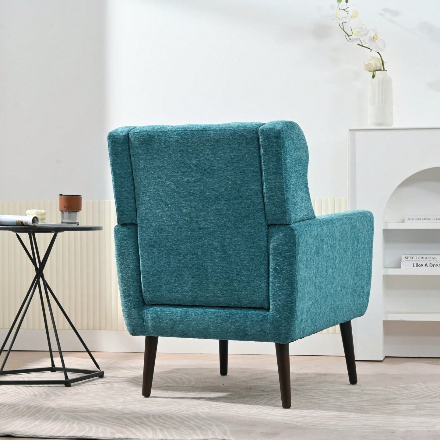 Ergonomic Modern Chenille Accent Chair with Padded Seat and Sturdy Wood Legs for Living Room and Bedroom