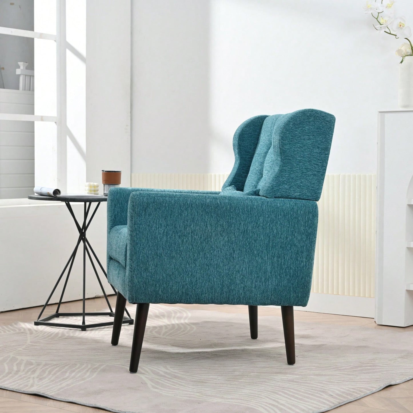Ergonomic Modern Chenille Accent Chair with Padded Seat and Sturdy Wood Legs for Living Room and Bedroom