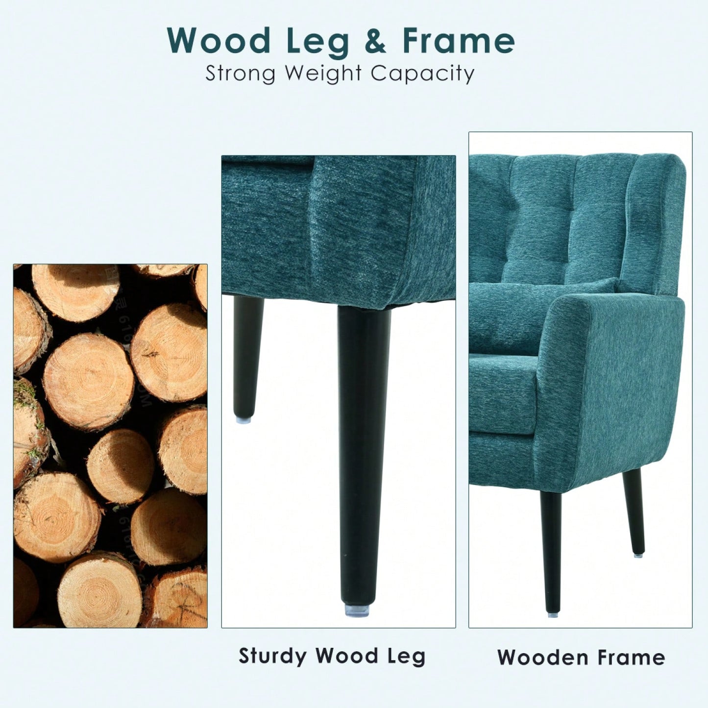 Ergonomic Modern Chenille Accent Chair with Padded Seat and Sturdy Wood Legs for Living Room and Bedroom