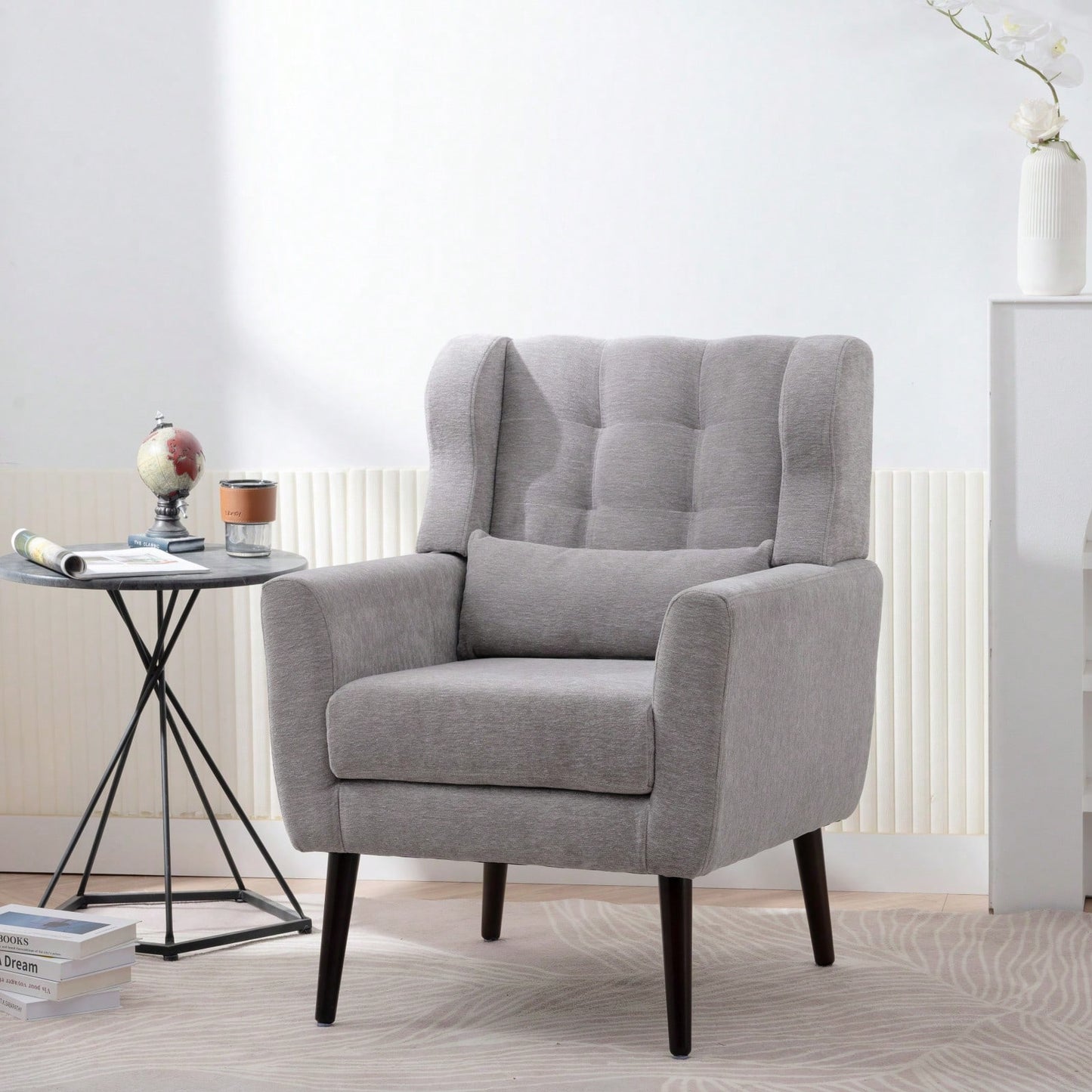 Ergonomic Modern Chenille Accent Chair with Padded Seat and Sturdy Wood Legs for Living Room and Bedroom