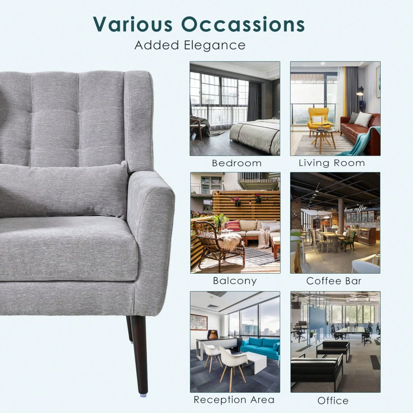 Ergonomic Modern Chenille Accent Chair with Padded Seat and Sturdy Wood Legs for Living Room and Bedroom