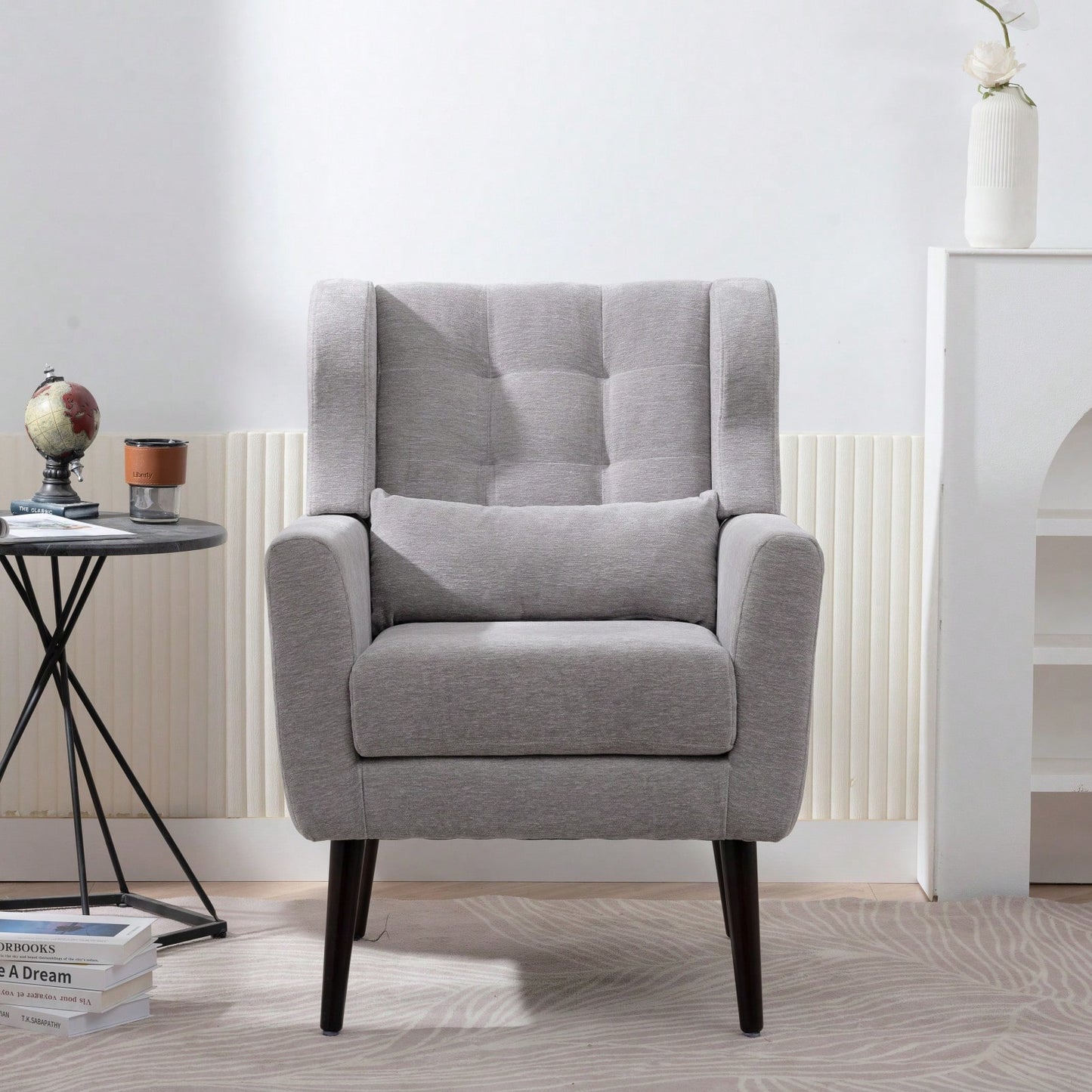 Ergonomic Modern Chenille Accent Chair with Padded Seat and Sturdy Wood Legs for Living Room and Bedroom