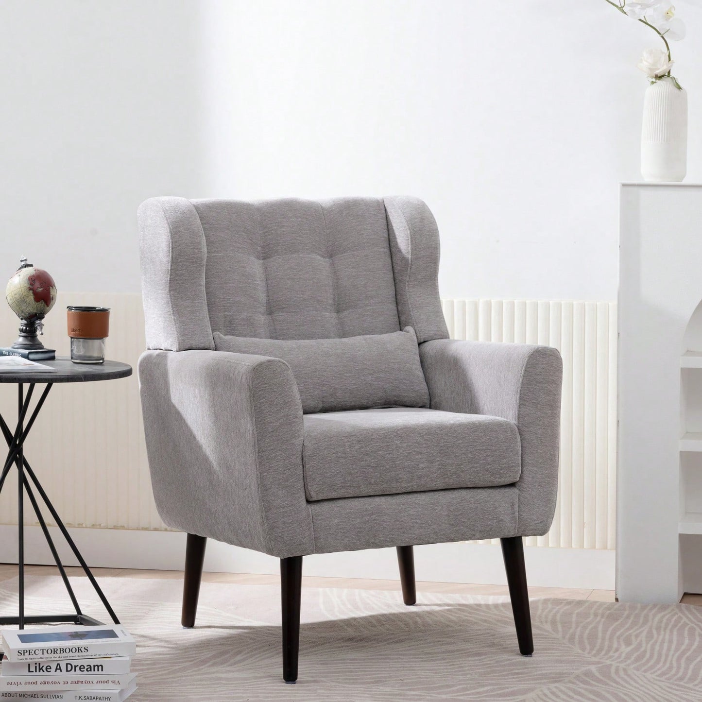 Ergonomic Modern Chenille Accent Chair with Padded Seat and Sturdy Wood Legs for Living Room and Bedroom