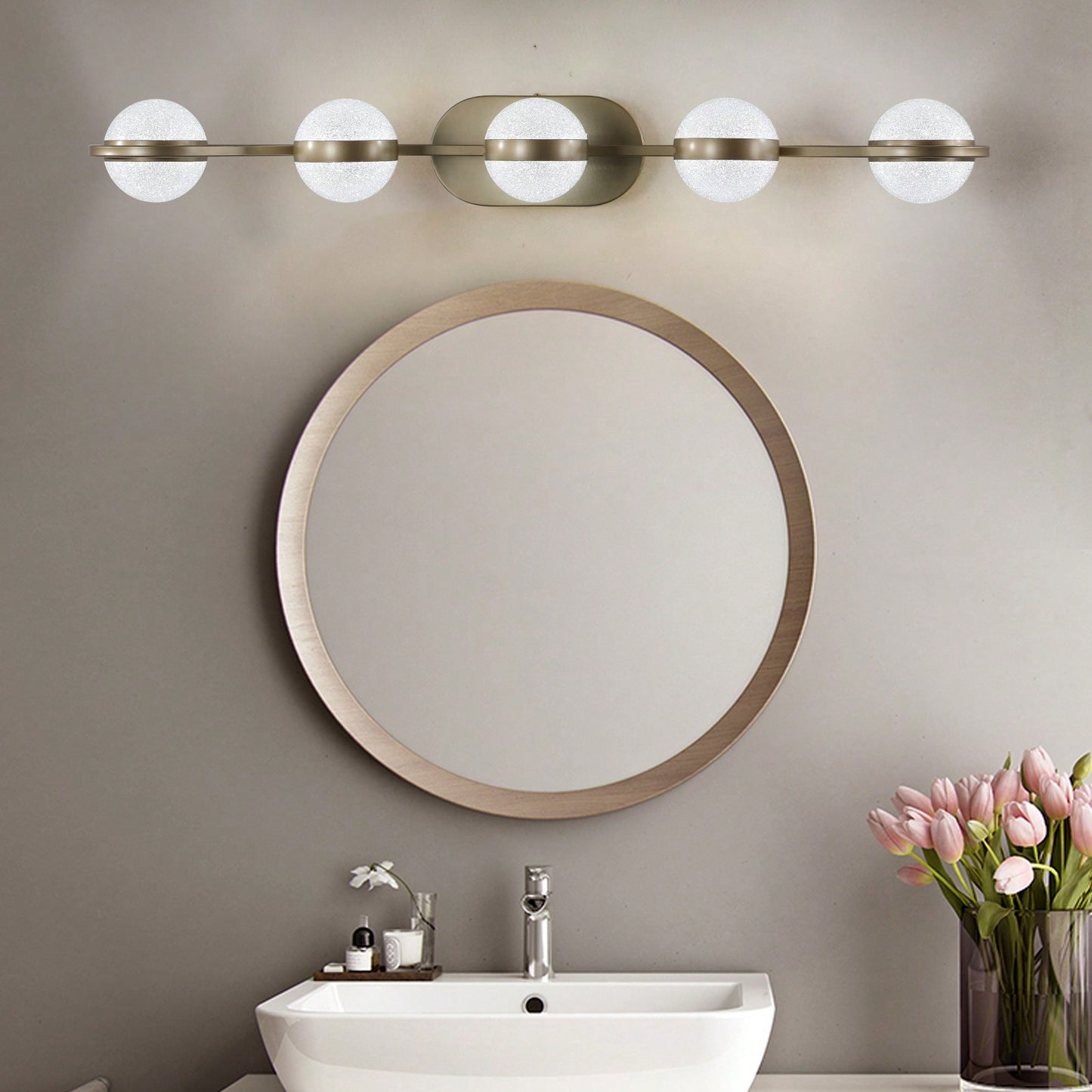 Modern Minimalist LED Bathroom Vanity Light Fixture with 5 Frosted Glass Shades Energy Efficient Design Easy to Install