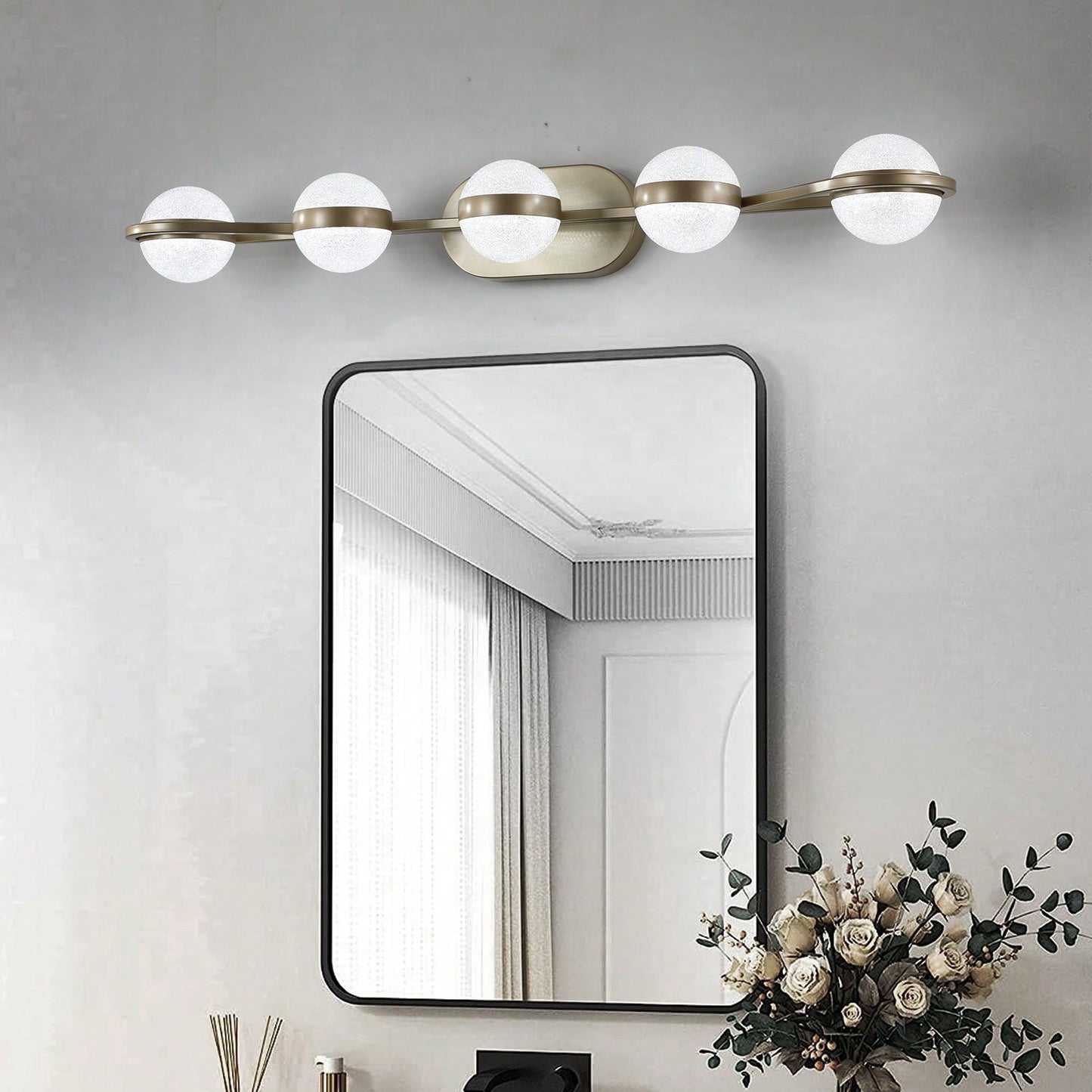 Modern Minimalist LED Bathroom Vanity Light Fixture with 5 Frosted Glass Shades Energy Efficient Design Easy to Install