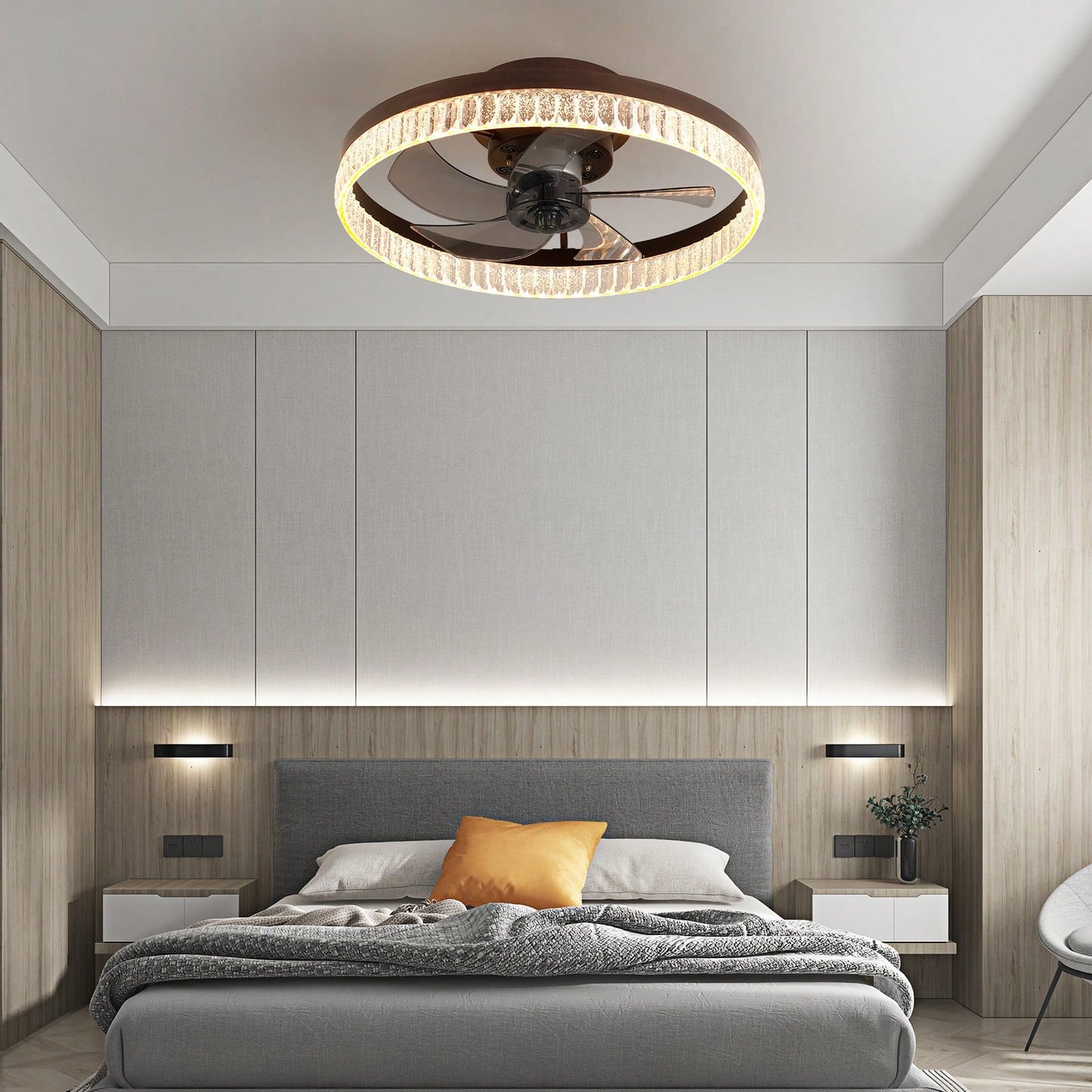 Dimmable LED Ceiling Fan with Remote Modern Chandelier Design Adjustable Speed for Bedroom Living Room Nursery