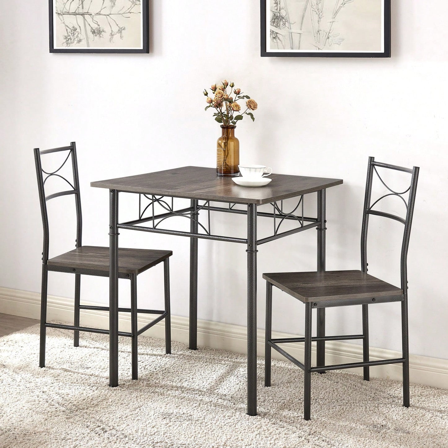 3-Piece Grey Kitchen Dining Set with Sturdy Chairs Comfortable Versatile Design Easy to Clean Ideal for Home or Office