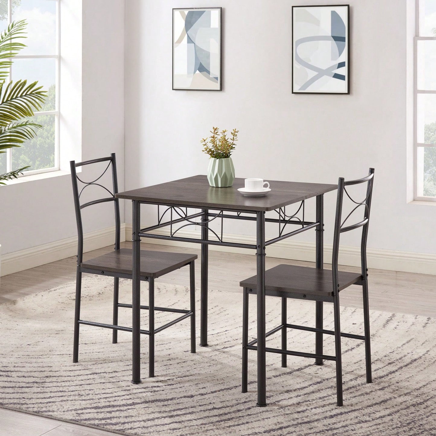 3-Piece Grey Kitchen Dining Set with Sturdy Chairs Comfortable Versatile Design Easy to Clean Ideal for Home or Office