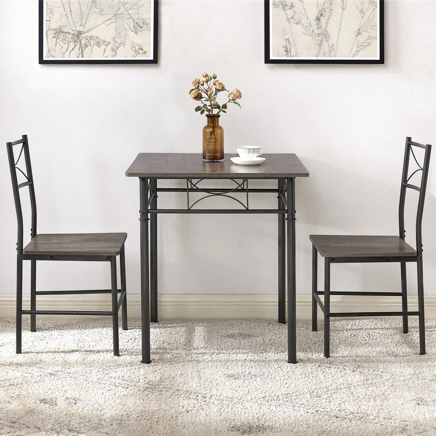 3-Piece Grey Kitchen Dining Set with Sturdy Chairs Comfortable Versatile Design Easy to Clean Ideal for Home or Office