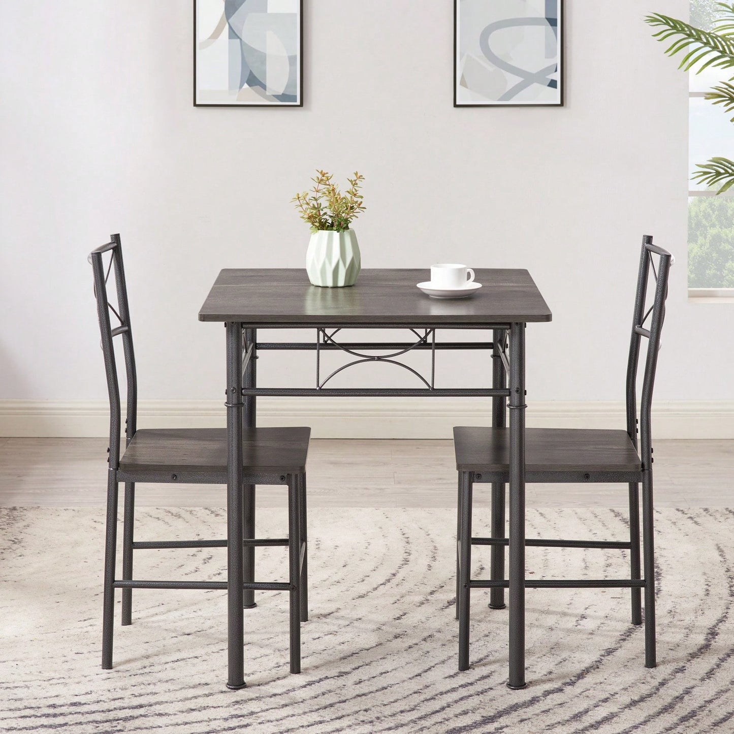 3-Piece Grey Kitchen Dining Set with Sturdy Chairs Comfortable Versatile Design Easy to Clean Ideal for Home or Office