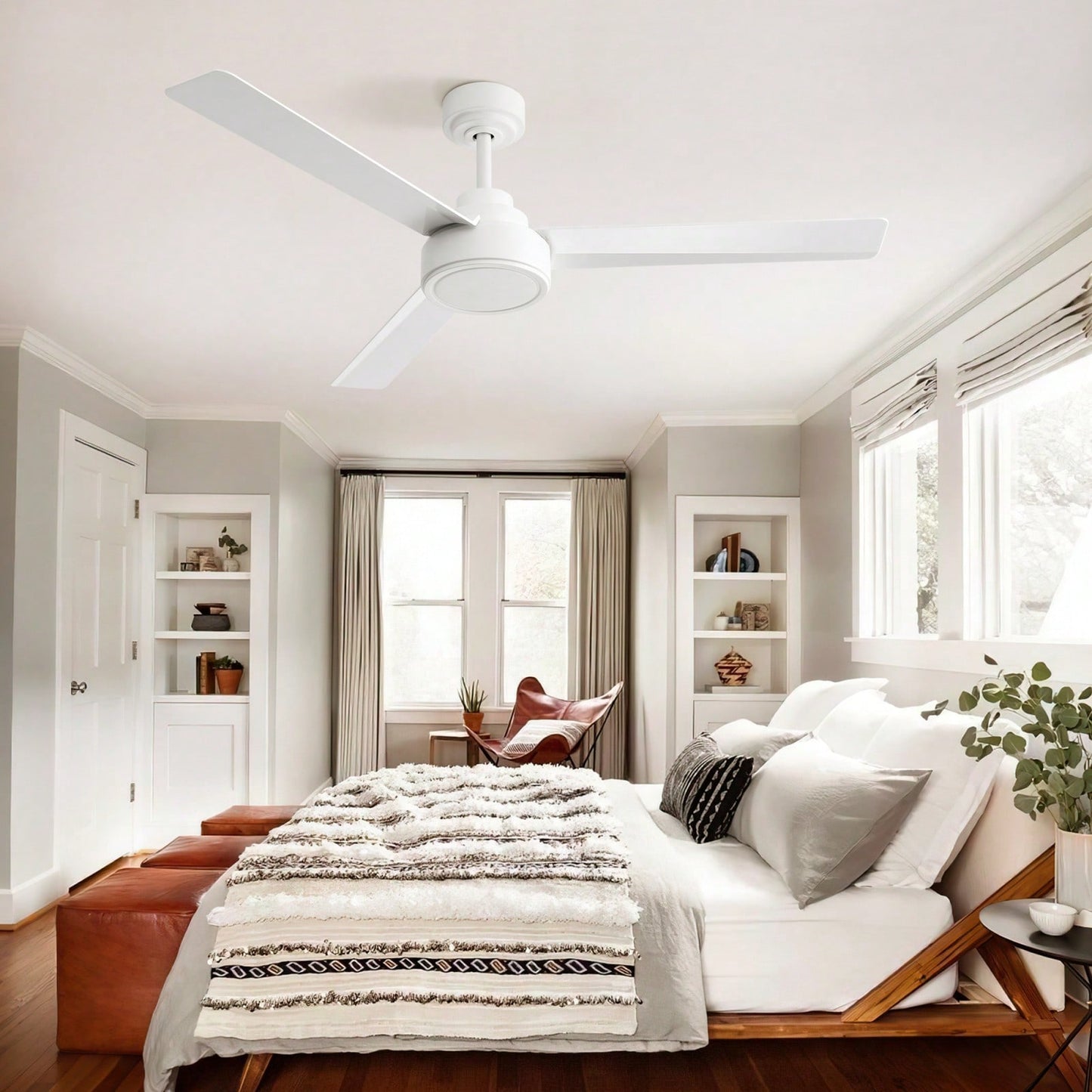 52 Inch Outdoor Ceiling Fan with Remote Reversible DC Motor 3 ABS Blades Energy Efficient Farmhouse Design for Living Room Bedroom Kitchen
