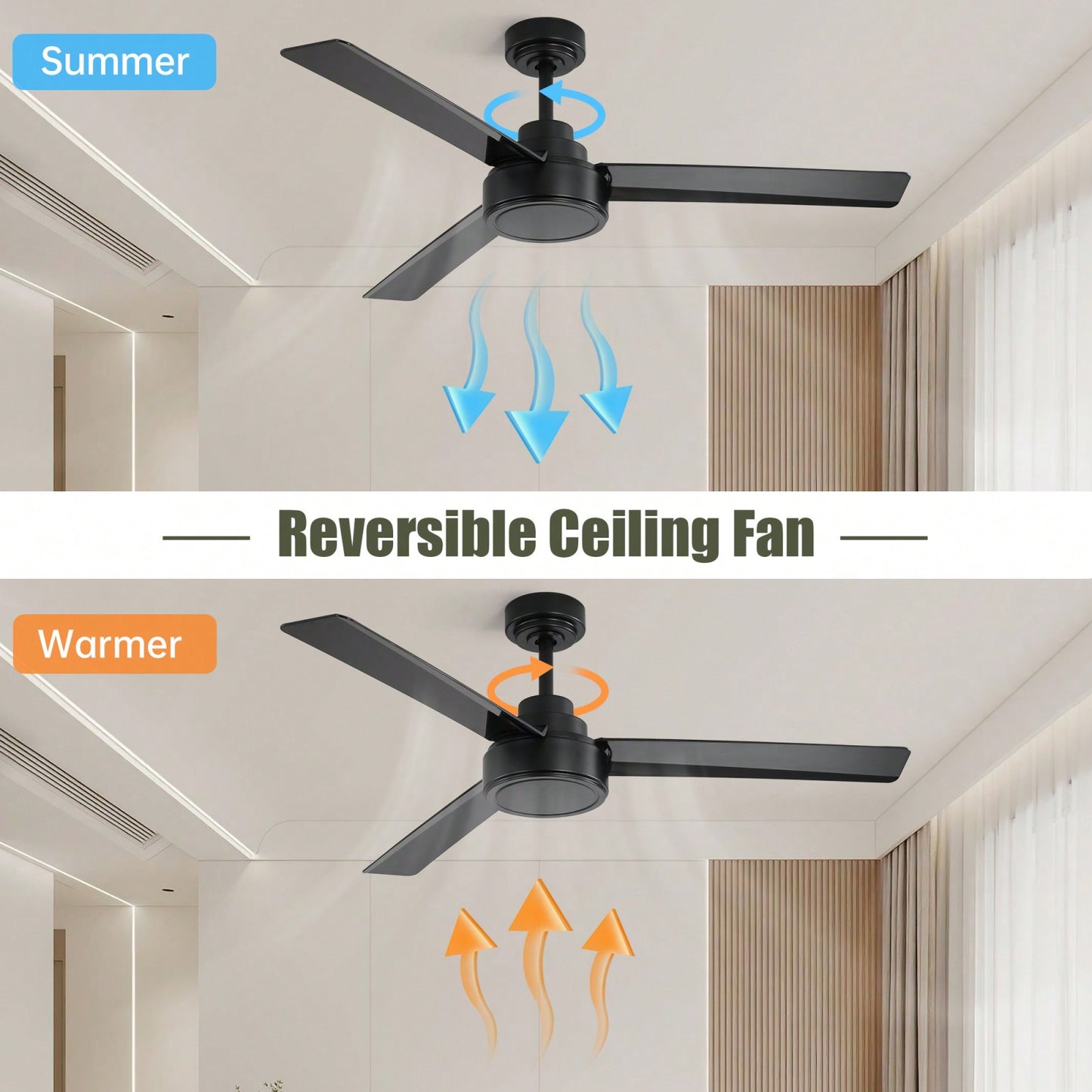 52 Inch Outdoor Ceiling Fan with Remote Reversible DC Motor 3 ABS Blades Energy Efficient Farmhouse Design for Living Room Bedroom Kitchen