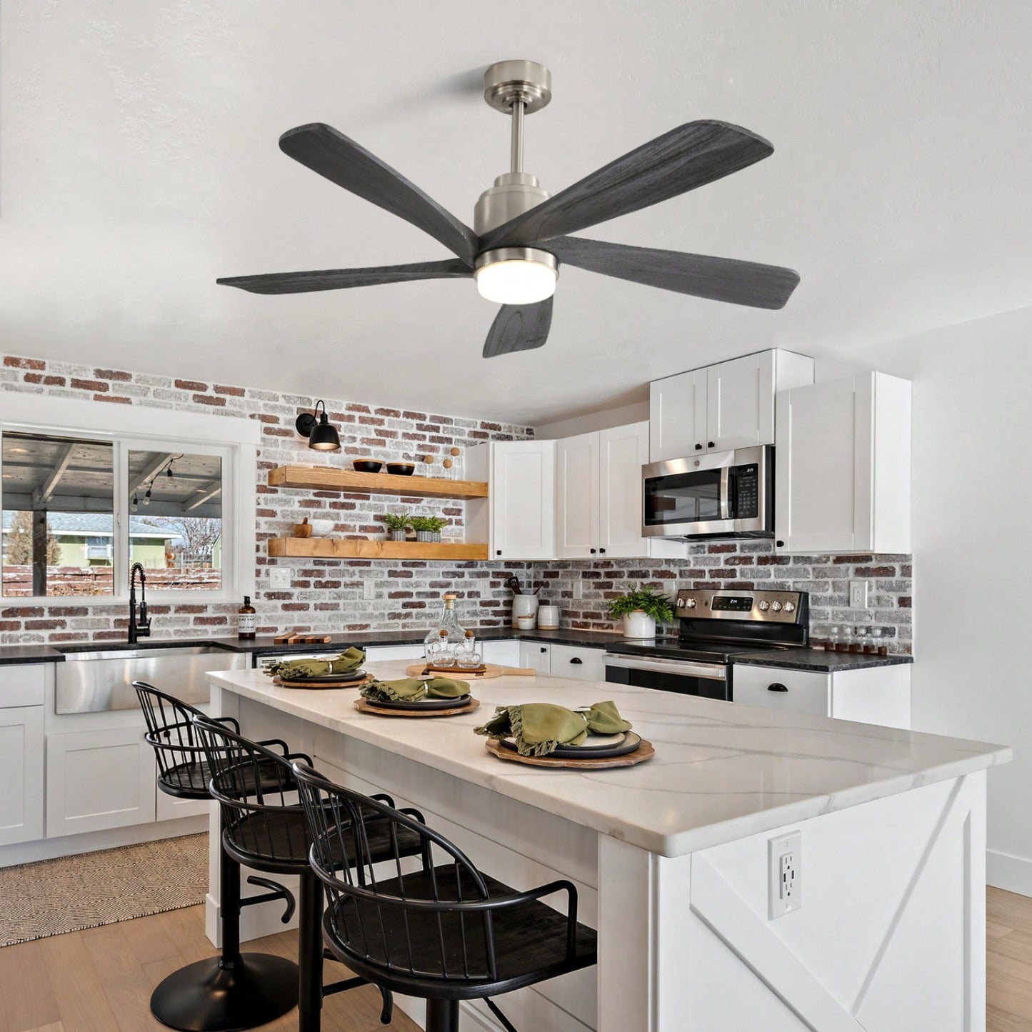 52 Inch Gray Wood Ceiling Fan with Dimmable LED Light Remote Control Reversible DC Motor Smart App Control Energy Efficient