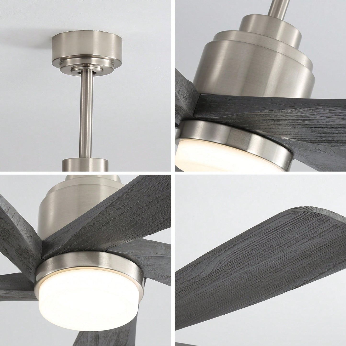 52 Inch Gray Wood Ceiling Fan with Dimmable LED Light Remote Control Reversible DC Motor Smart App Control Energy Efficient