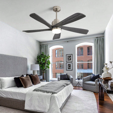 52 Inch Gray Wood Ceiling Fan with Dimmable LED Light Remote Control Reversible DC Motor Smart App Control Energy Efficient
