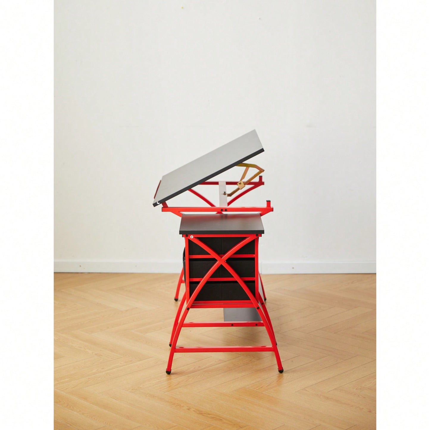 Adjustable Drafting Table with Stool and Crossed Legs - 3 Drawers and 0-75 Degree Tilt for Artists and Designers