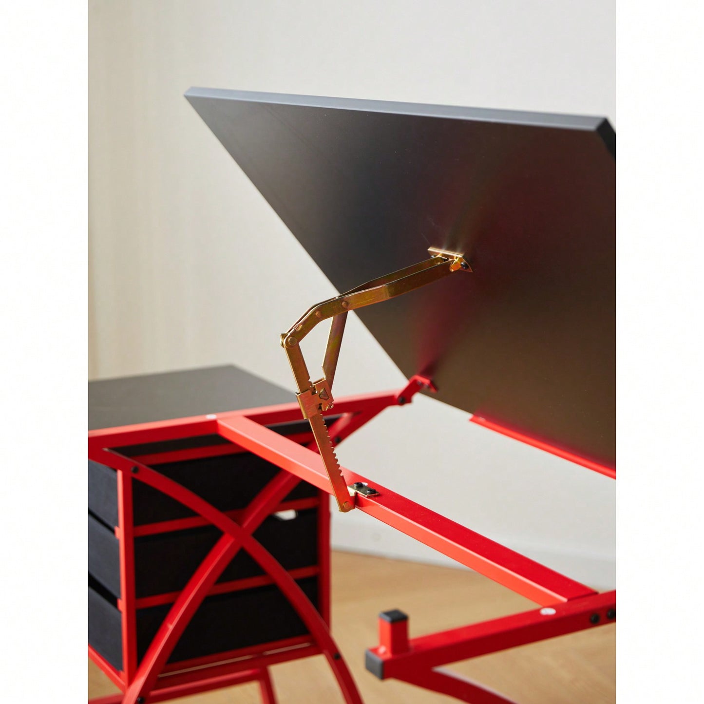 Adjustable Drafting Table with Stool and Crossed Legs - 3 Drawers and 0-75 Degree Tilt for Artists and Designers