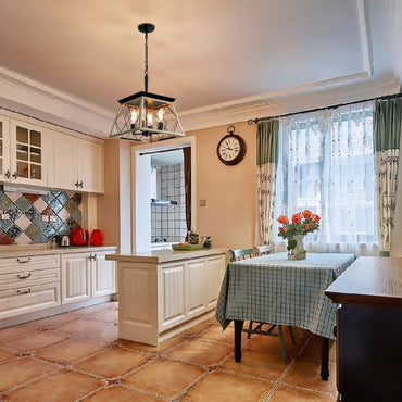 Rustic 4-Light Farmhouse Chandelier Adjustable Pendant Light for Dining Room Kitchen Living Room Garage