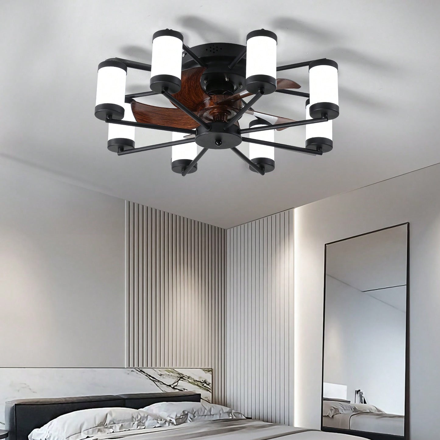 21.7 Inch Black Windmill Ceiling Fan Light with Remote Control Dimmable LED Flush Mount Energy Efficient Cooling and Lighting