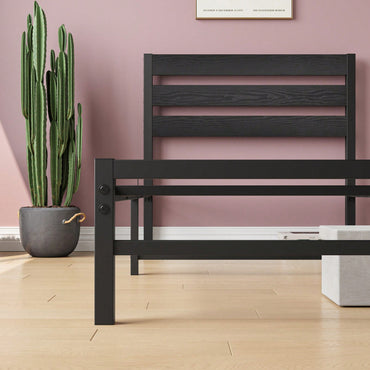 Rustic Twin Size Platform Bed Frame with Vintage Wood Headboard Sturdy 300lbs Capacity Industrial Style Easy Assembly