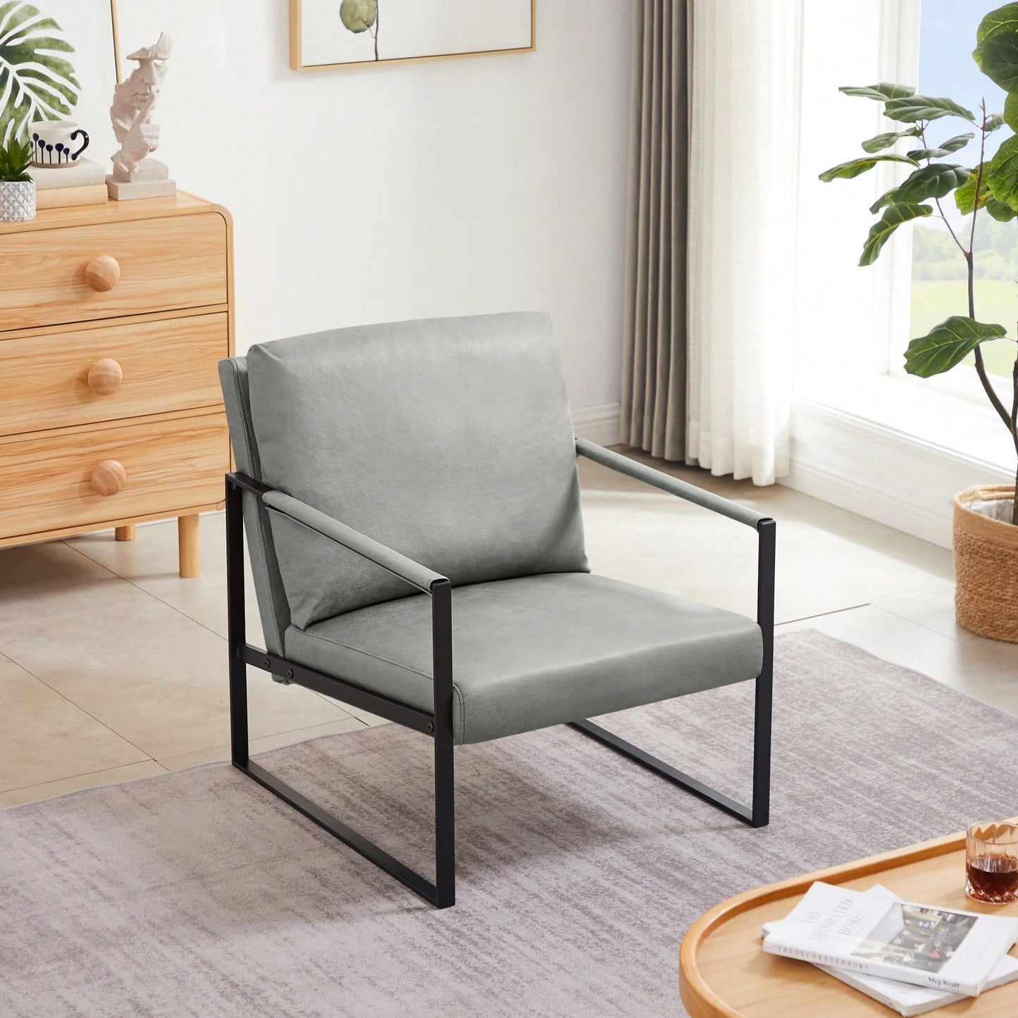 Stylish Grey Armchair with Thick Cushion and Durable Metal Frame for Living Room Office Reception Easy to Assemble and Clean