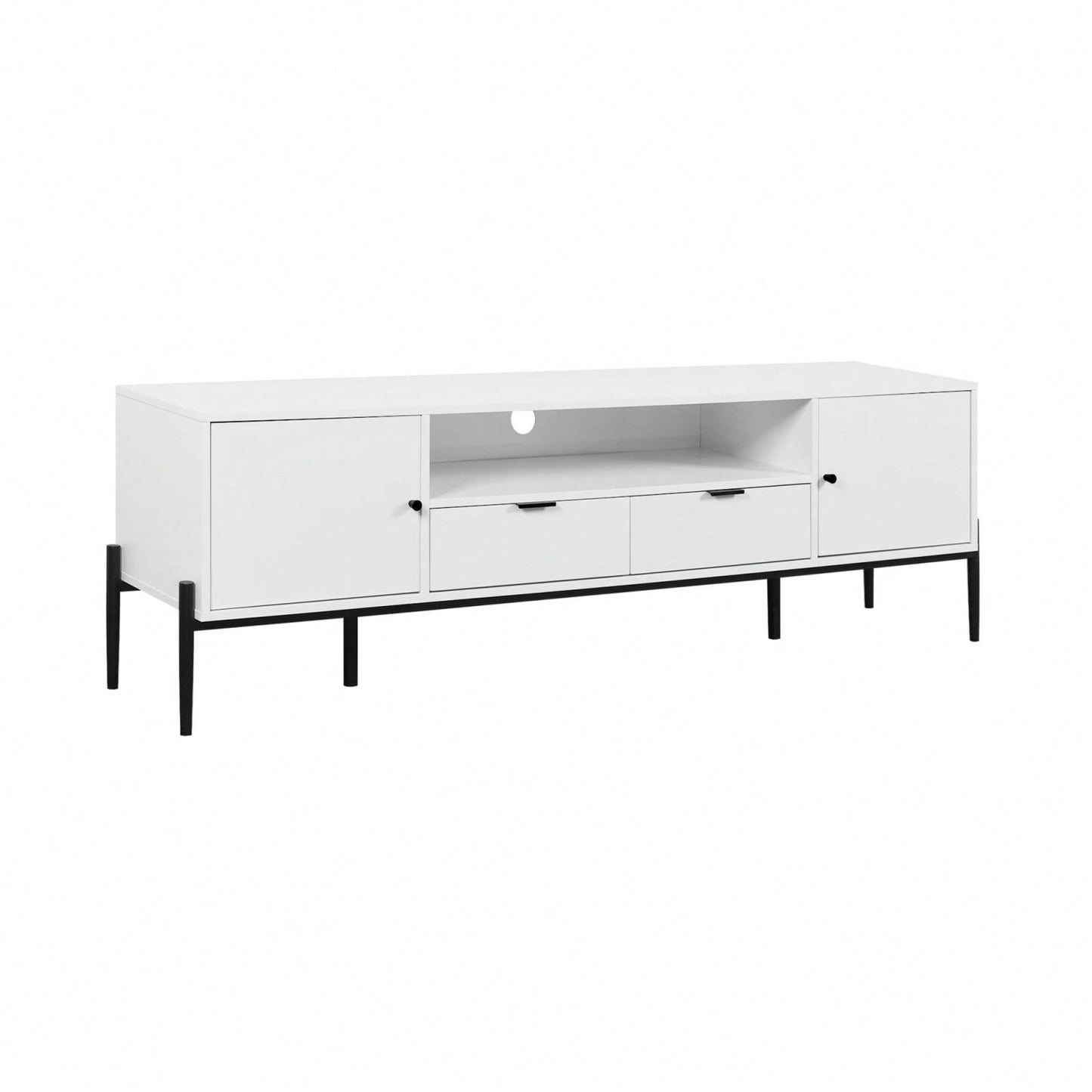 Mid-Century Modern TV Console with Soft-Close Hinges Adjustable Shelves and Cable Management Durable Wood Storage 70.86x15.74x21.85inch