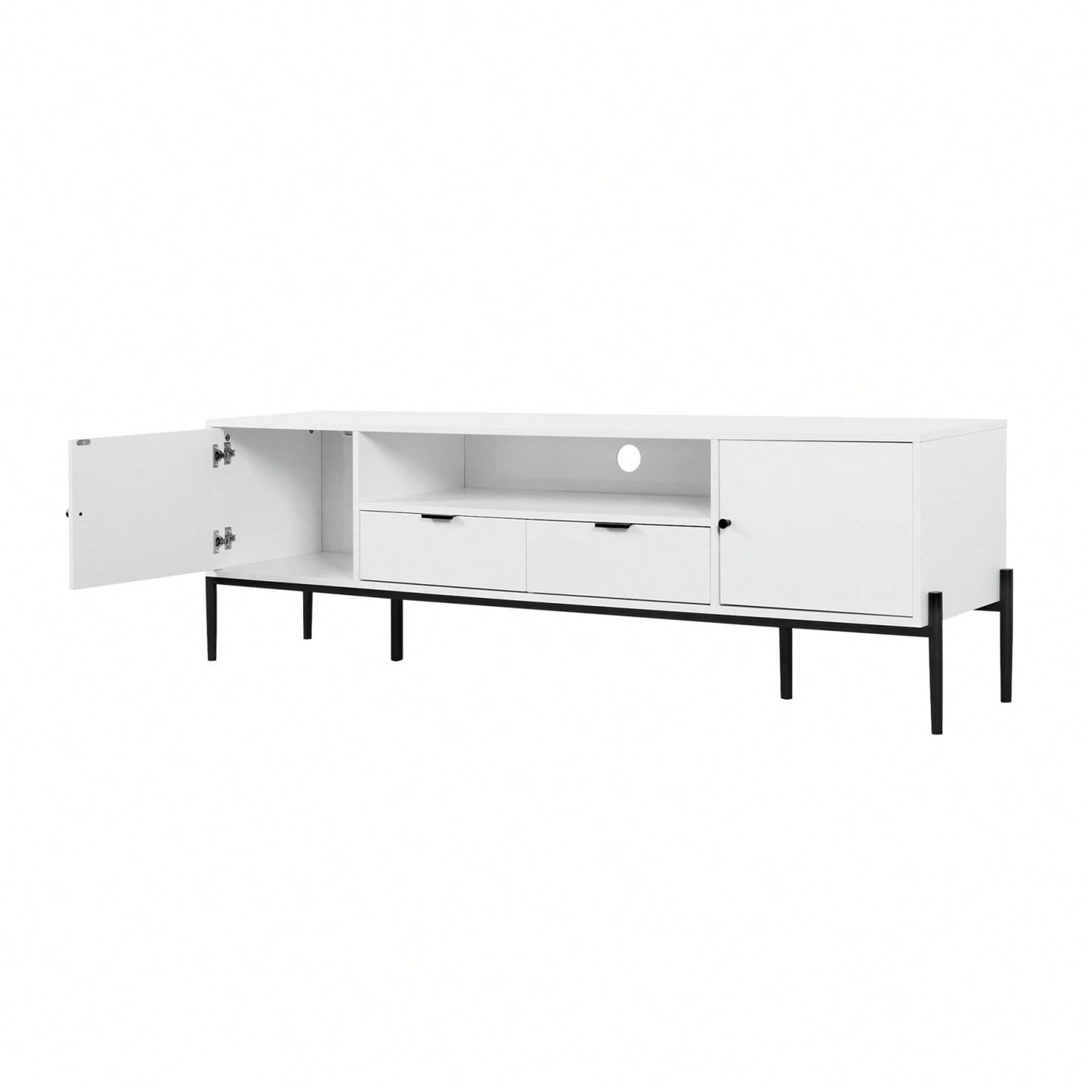 Mid-Century Modern TV Console with Soft-Close Hinges Adjustable Shelves and Cable Management Durable Wood Storage 70.86x15.74x21.85inch