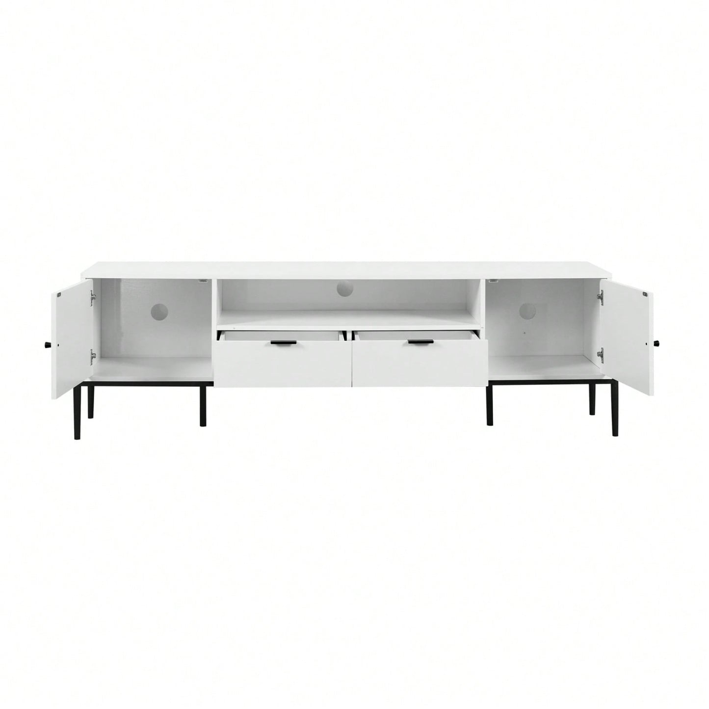 Mid-Century Modern TV Console with Soft-Close Hinges Adjustable Shelves and Cable Management Durable Wood Storage 70.86x15.74x21.85inch