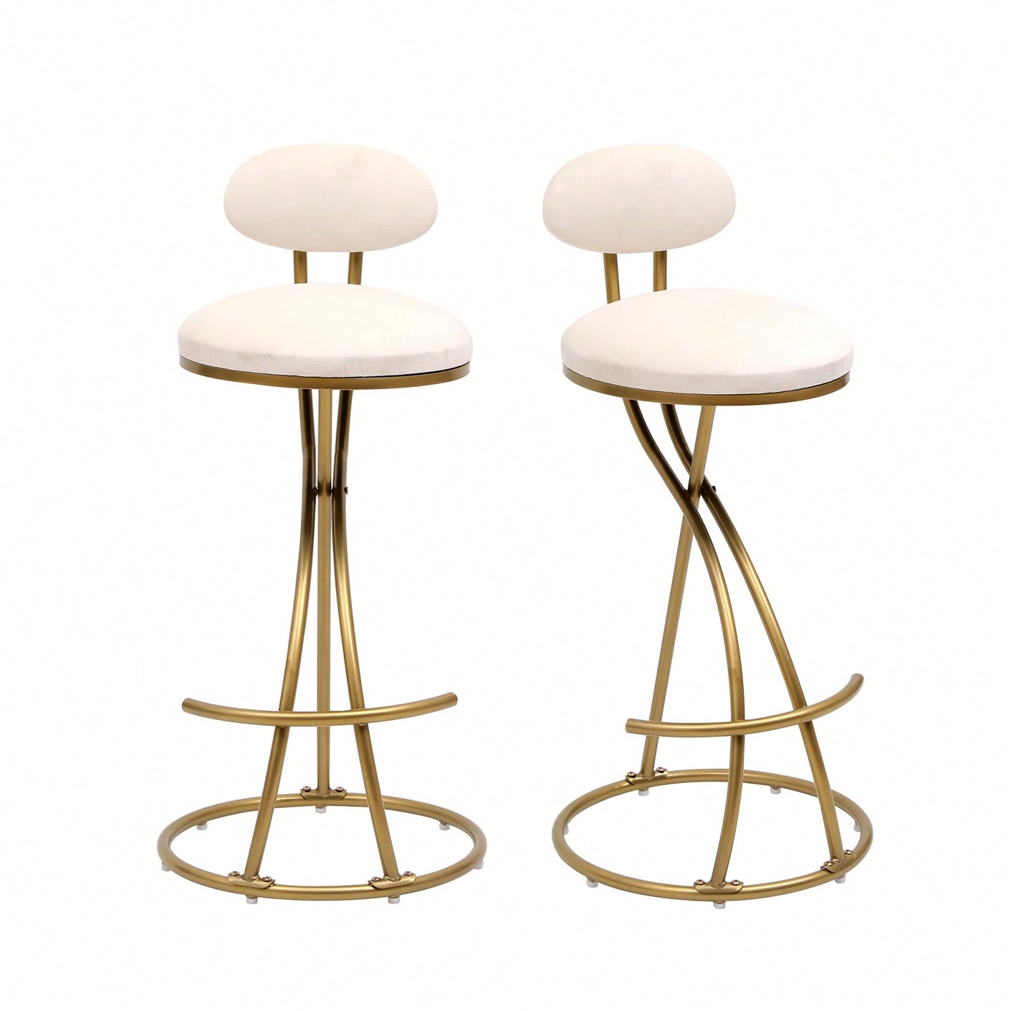 Stylish Velvet Round Bar Stools Set of 2 with Back for Dining Room Kitchen Island Comfortable Seating Durable Metal Frame Easy Assembly