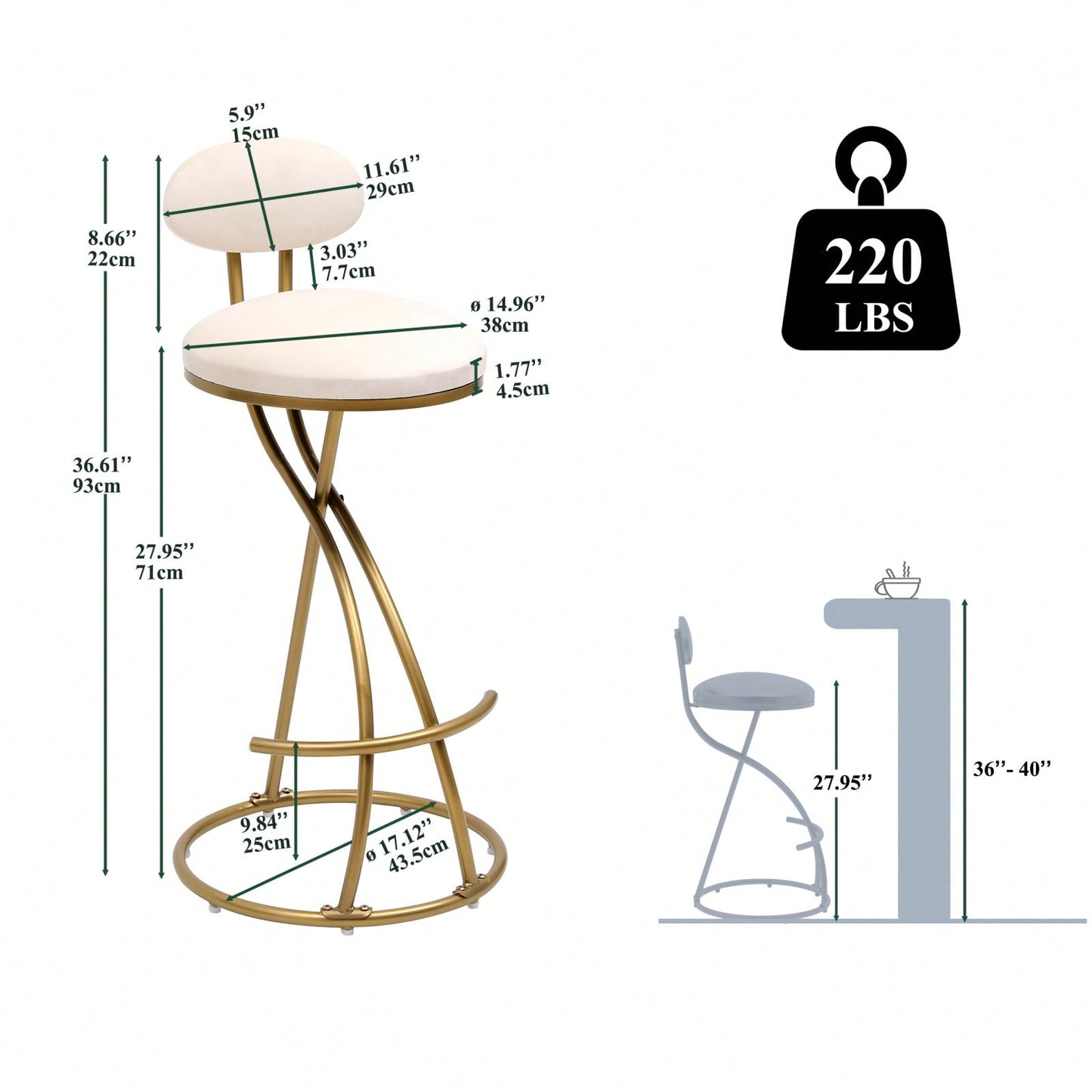 Stylish Velvet Round Bar Stools Set of 2 with Back for Dining Room Kitchen Island Comfortable Seating Durable Metal Frame Easy Assembly