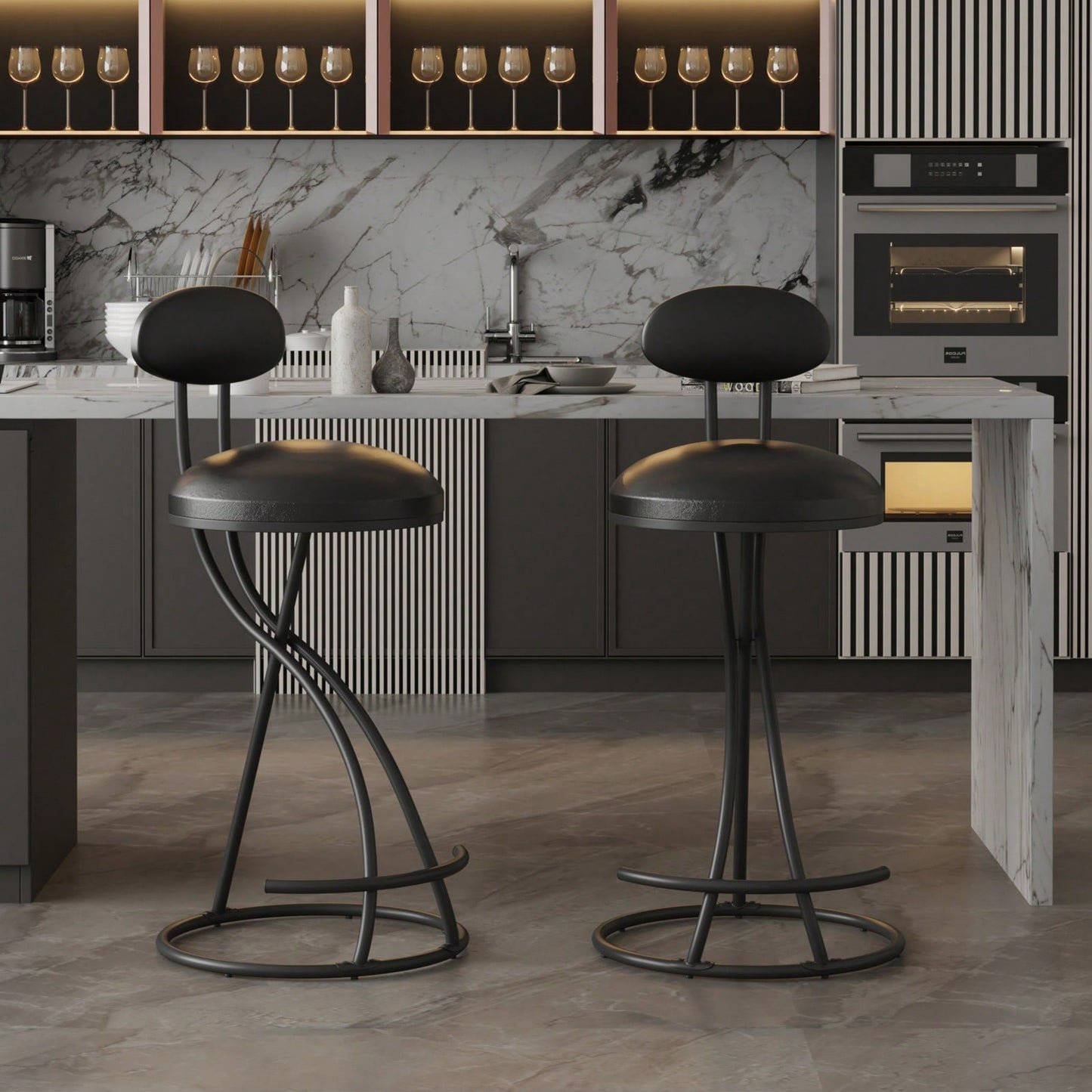 Stylish Velvet Round Bar Stools Set of 2 with Back for Dining Room Kitchen Island Comfortable Seating Durable Metal Frame Easy Assembly