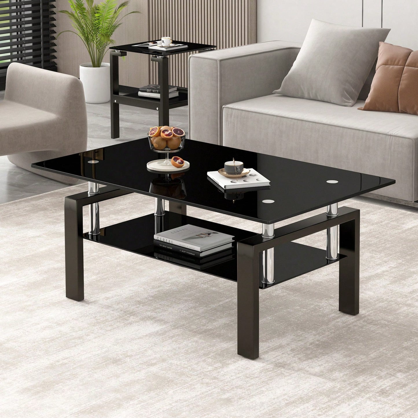 Stylish 2-Tier Tempered Glass Coffee Table for Living Room Office Bedroom Lightweight Durable Easy Assembly 39.37x23.62x17.72