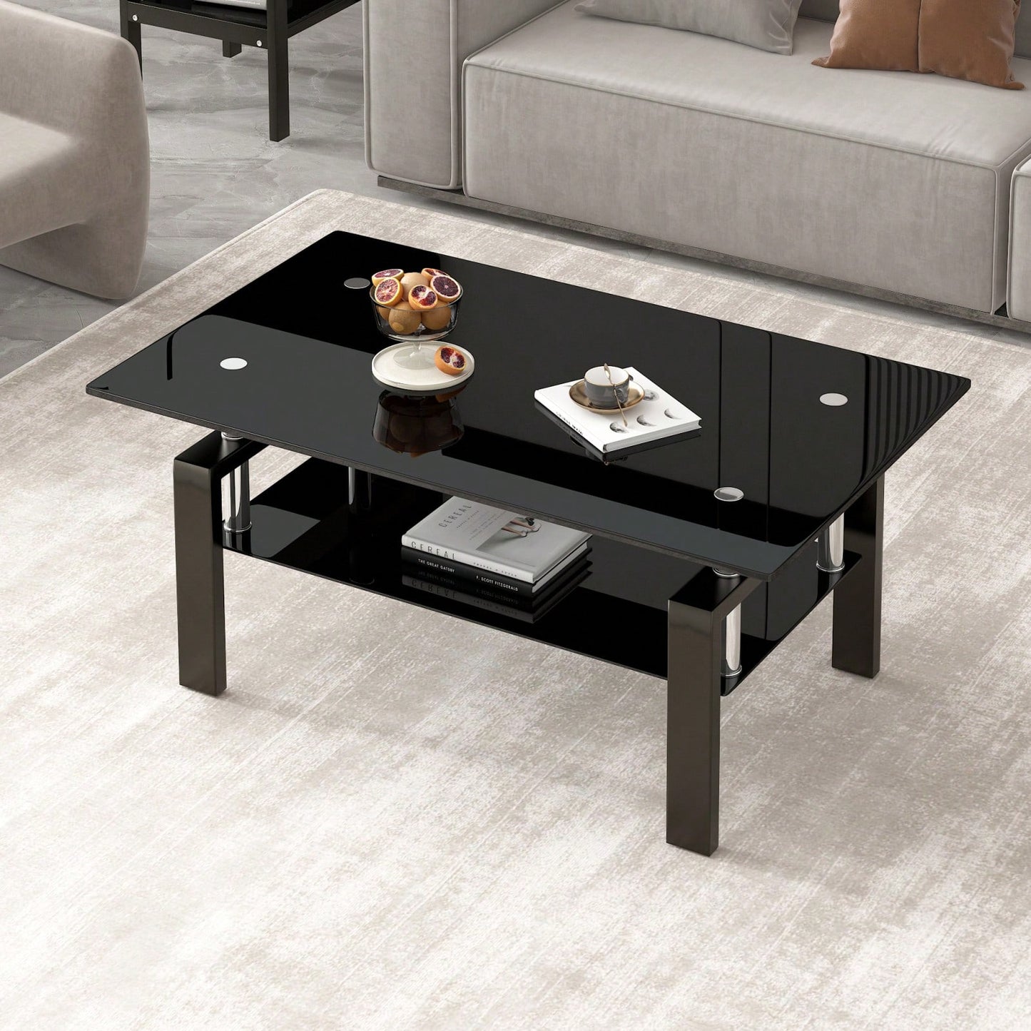 Stylish 2-Tier Tempered Glass Coffee Table for Living Room Office Bedroom Lightweight Durable Easy Assembly 39.37x23.62x17.72