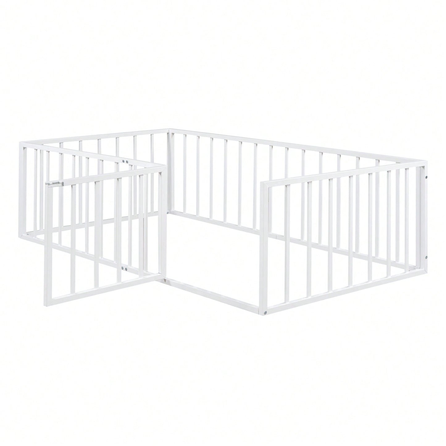 Twin Size Metal Floor Bed Frame with Fence and Door Sturdy Durable Fun Design Easy Assembly Ideal for Play Space