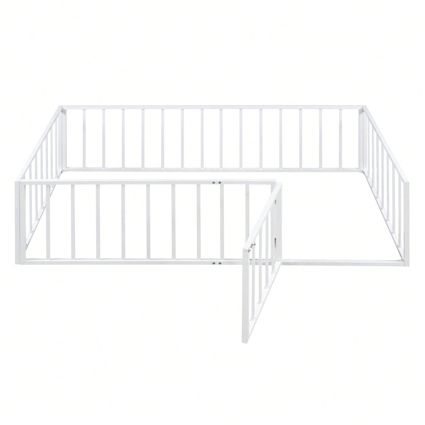 Twin Size Metal Floor Bed Frame with Fence and Door Sturdy Durable Fun Design Easy Assembly Ideal for Play Space