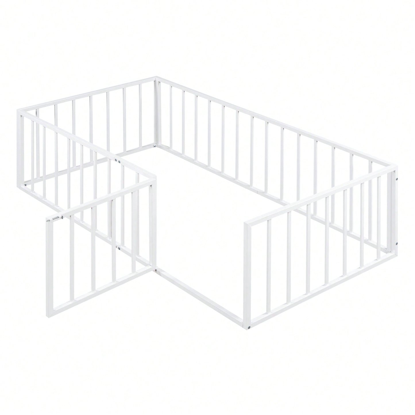 Twin Size Metal Floor Bed Frame with Fence and Door Sturdy Durable Fun Design Easy Assembly Ideal for Play Space