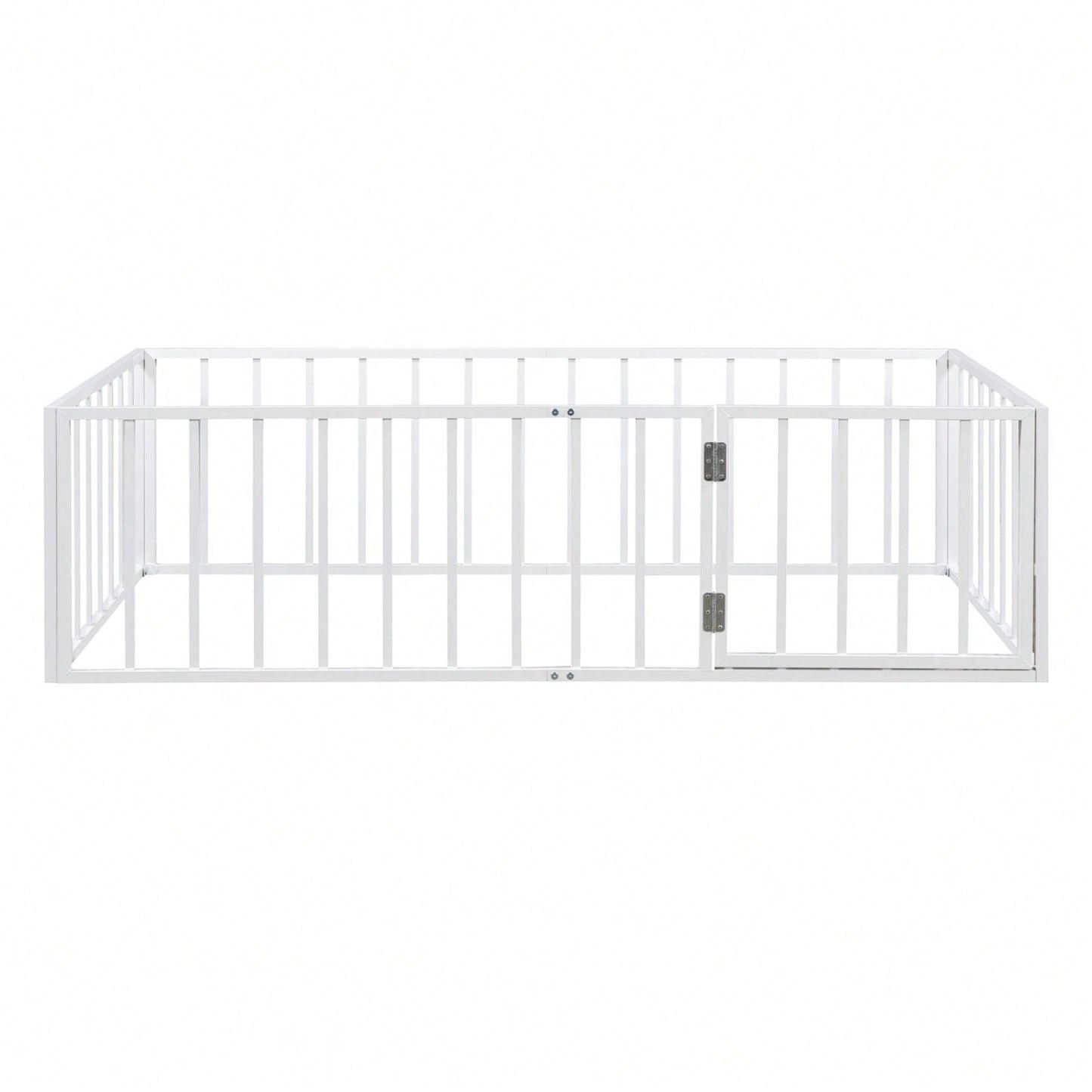 Twin Size Metal Floor Bed Frame with Fence and Door Sturdy Durable Fun Design Easy Assembly Ideal for Play Space