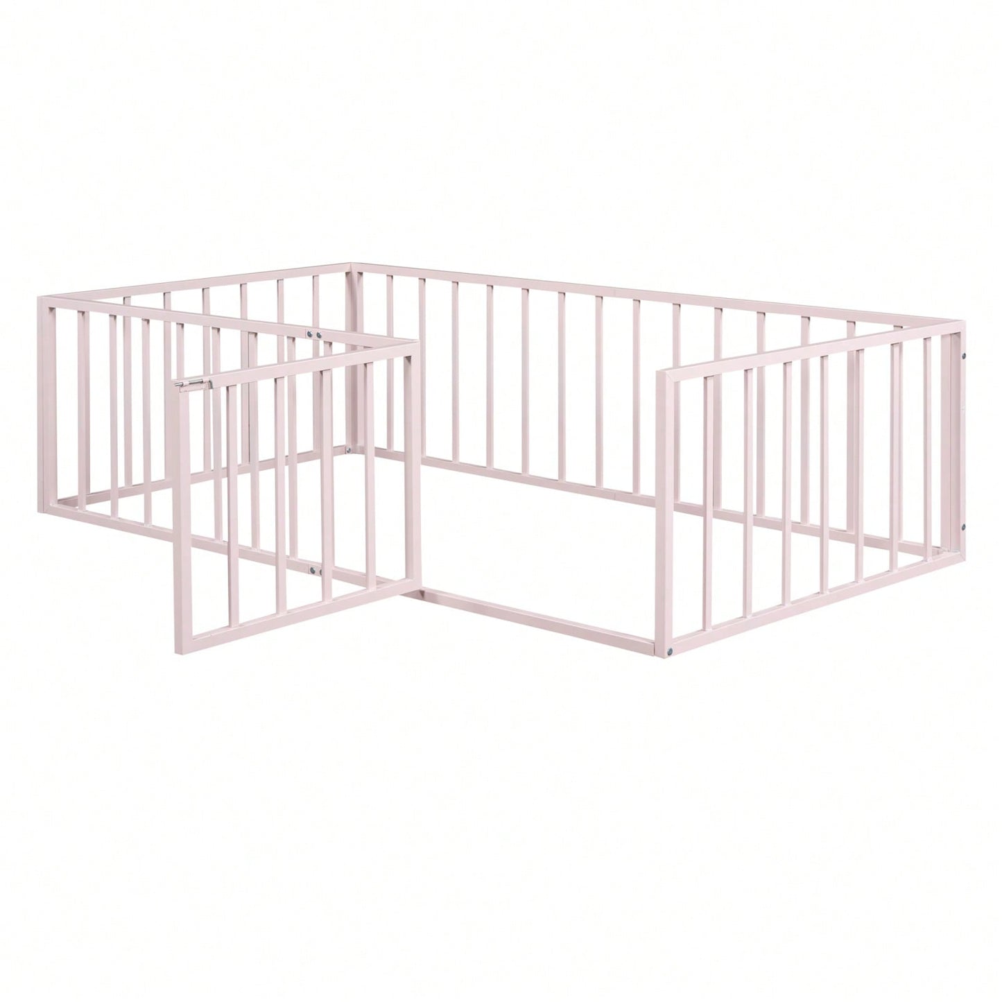 Twin Size Metal Floor Bed Frame with Fence and Door Sturdy Durable Fun Design Easy Assembly Ideal for Play Space
