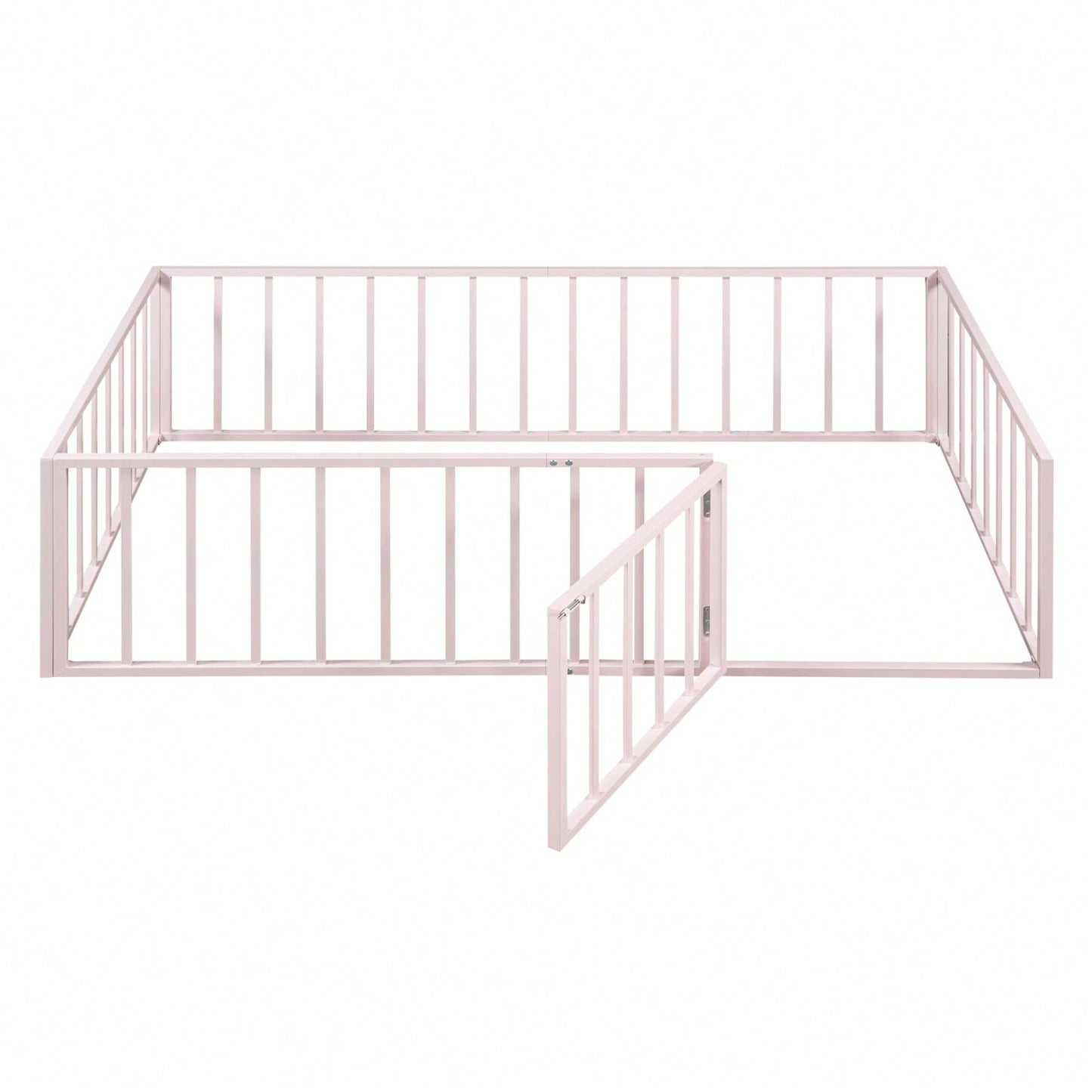 Twin Size Metal Floor Bed Frame with Fence and Door Sturdy Durable Fun Design Easy Assembly Ideal for Play Space
