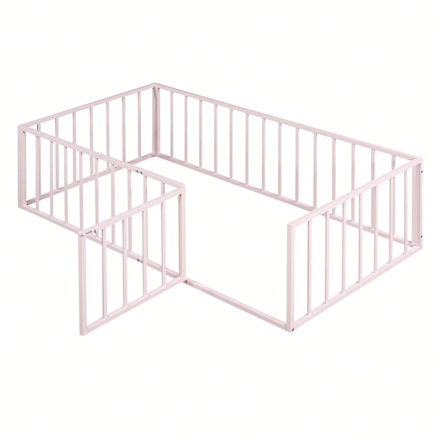 Twin Size Metal Floor Bed Frame with Fence and Door Sturdy Durable Fun Design Easy Assembly Ideal for Play Space