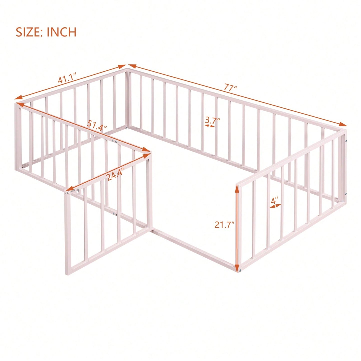 Twin Size Metal Floor Bed Frame with Fence and Door Sturdy Durable Fun Design Easy Assembly Ideal for Play Space