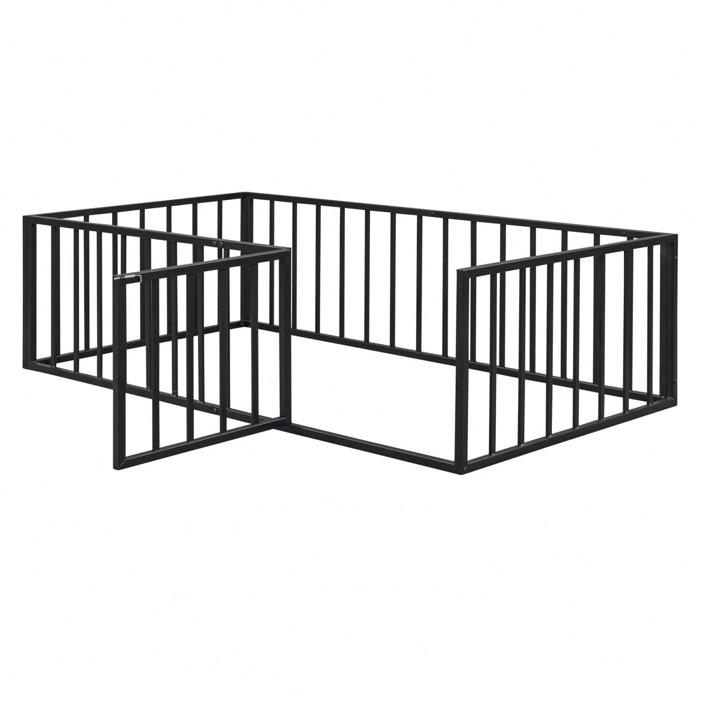 Twin Size Metal Floor Bed Frame with Fence and Door Sturdy Durable Fun Design Easy Assembly Ideal for Play Space