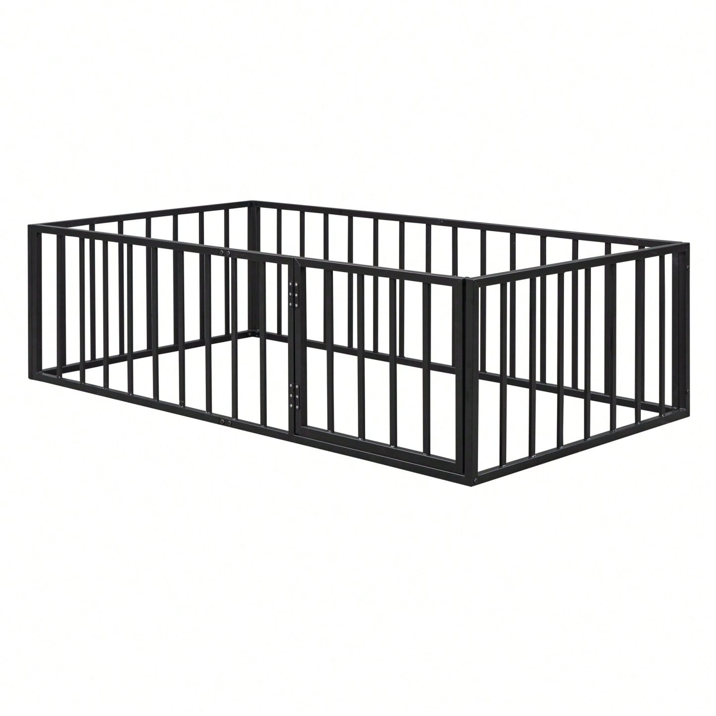 Twin Size Metal Floor Bed Frame with Fence and Door Sturdy Durable Fun Design Easy Assembly Ideal for Play Space