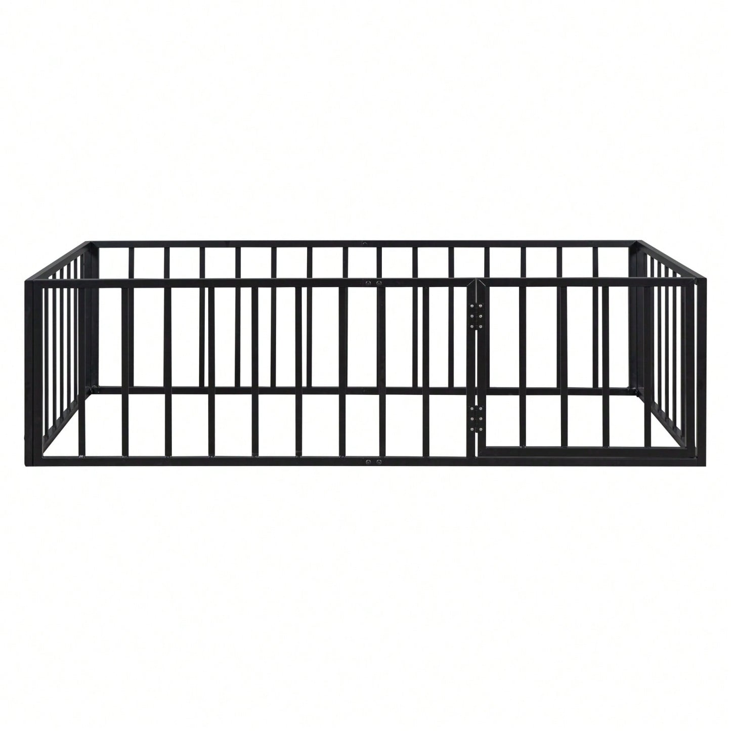 Twin Size Metal Floor Bed Frame with Fence and Door Sturdy Durable Fun Design Easy Assembly Ideal for Play Space